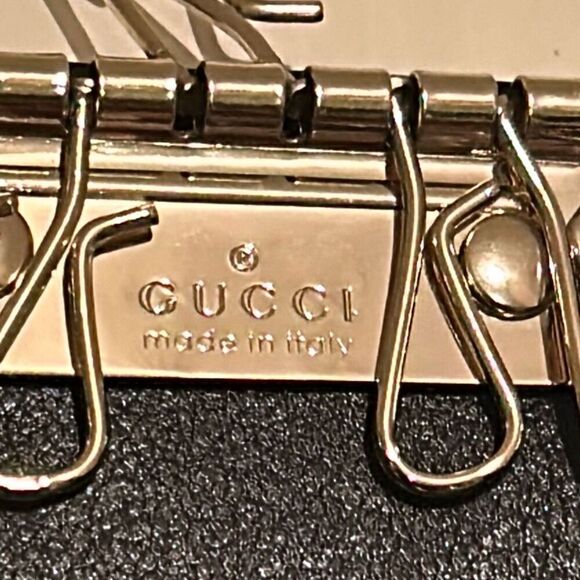 Gucci Foldover Key Holder Card Case Black Leather Script Logo Luxury Minimalist - Picture 10 of 11